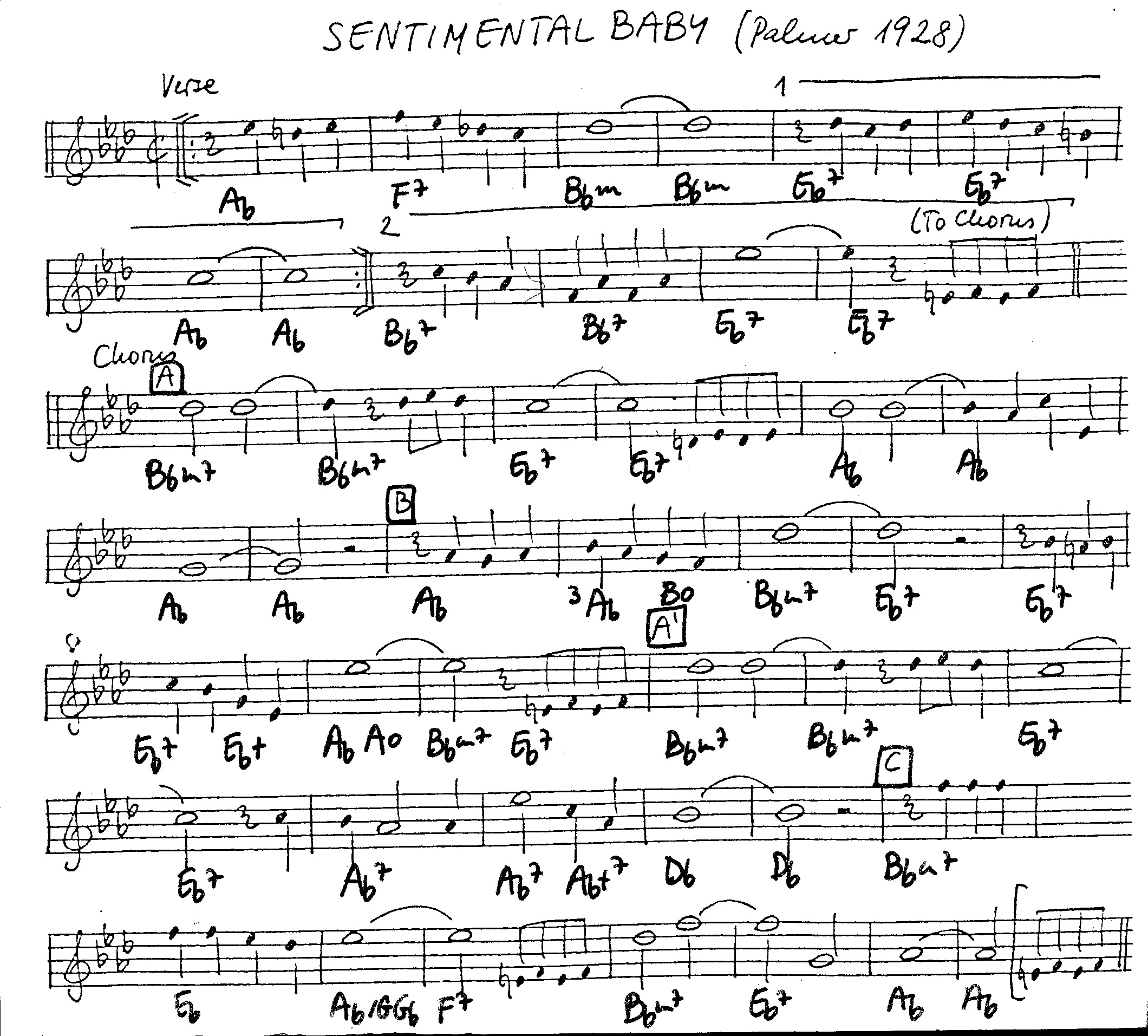sentimental baby leadsheet – book us for your next 20s or gatsby event